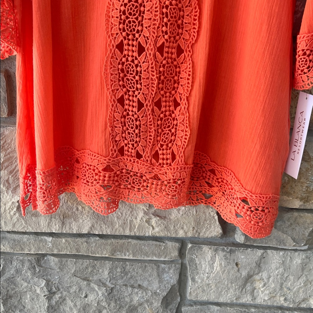 NWT La Blanca Vibrant Orange Crochet Swim Cover-Up Size Large - Picture 6 of 15